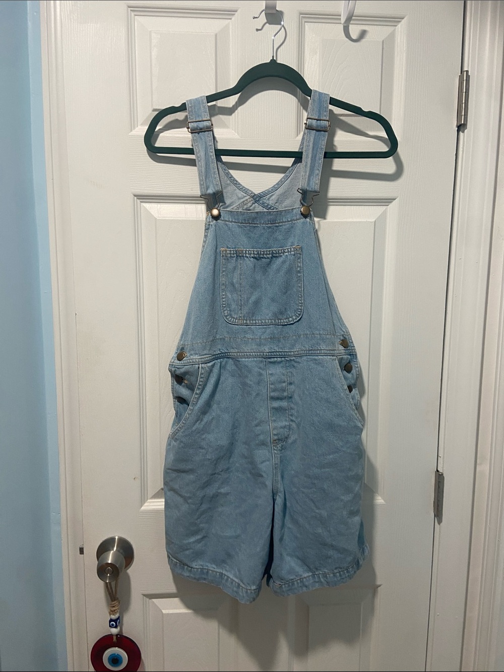 American Apparel Light Blue Denim Short Overalls